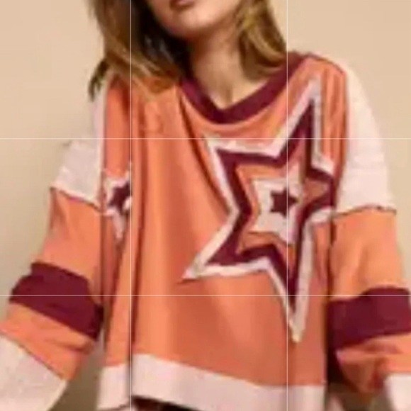 POL Tops - POL Oversized Cream and Burgundy Patchwork Star Shirt